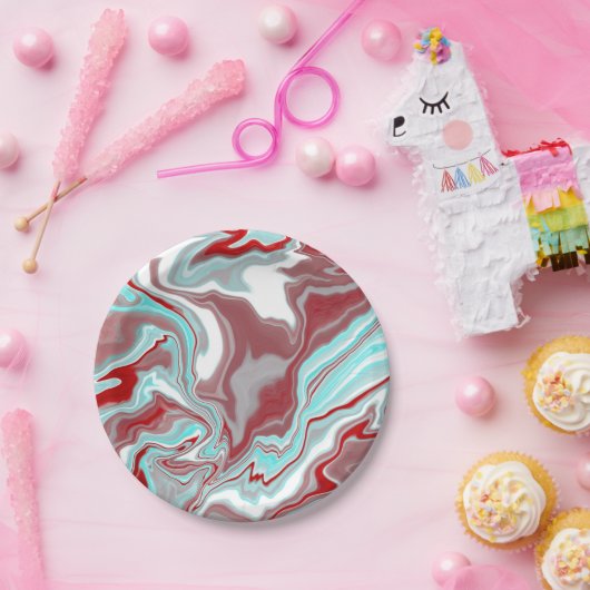 Blauwgroen, Bourgogne, rode en witte marmertruien Papieren Bordje (Feest)