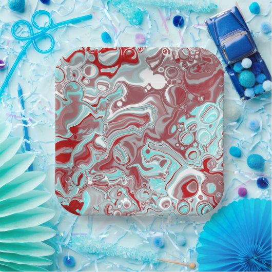 Blauwgroen, Bourgogne, rode en witte marmertruien Papieren Bordje (Feest)