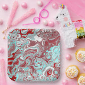 Blauwgroen, Bourgogne, rode en witte marmertruien Papieren Bordje (Feest)