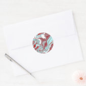 Blauwgroen, Bourgogne, rode en witte marmertruien Ronde Sticker (Envelop)