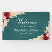 Blauwgroen Bourgogne Rozen welkom bruiloft Spandoek (Horizontaal)