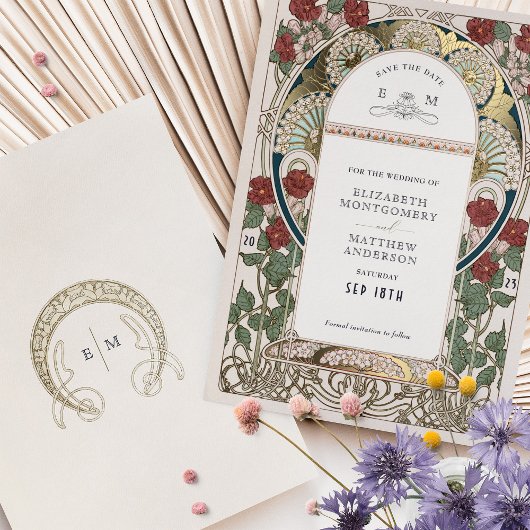 Blauwgroen Bourgogne Save the Date Gold Bruiloft Folie Uitnodiging