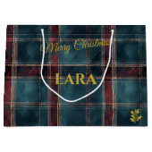Blauwgroen, Bourgondië en Gold Plaid Christmas Cus Groot Cadeauzakje (Voorkant)