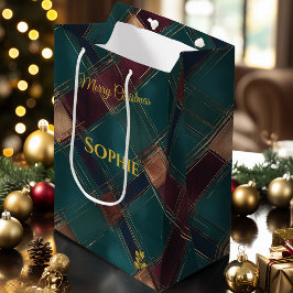 Blauwgroen, Bourgondische en gouden kriskras gepla Medium Cadeauzakje