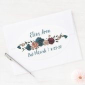 Blauwgroen Bourgondische Rozen Bat Mitswa geven de Ovale Sticker (Envelop)