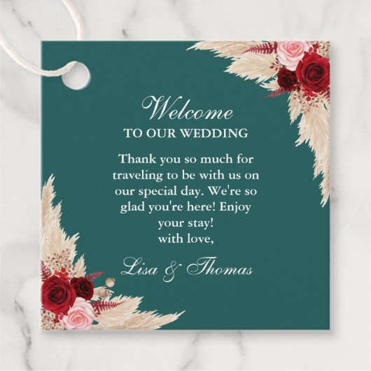 Blauwgroen Bourgondische Rozen bruiloft welkom Bedankjes Labels (Voorkant)