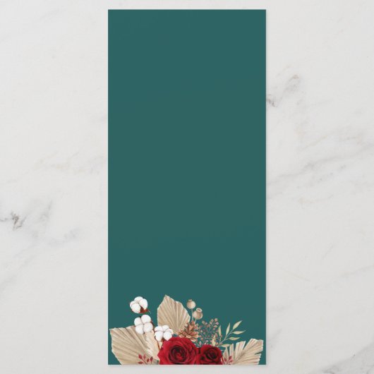 Blauwgroen Bourgondische Rozen en Pampasgras Menu (Achterkant)