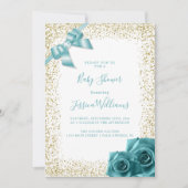 Blauwgroen Bow & Rozen Gold Glitter Baby shower Pa Kaart (Voorkant)