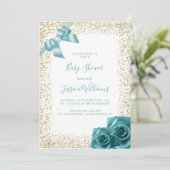 Blauwgroen Bow & Rozen Gold Glitter Baby shower Pa Kaart (Staand voorkant)