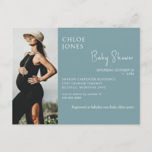 Blauwgroen Briefkaart Baby shower Fotouitnodiging