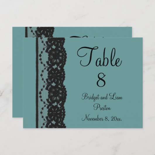 Blauwgroen Briefkaart Franse Lace Table Nummer (Voorkant / Achterkant)