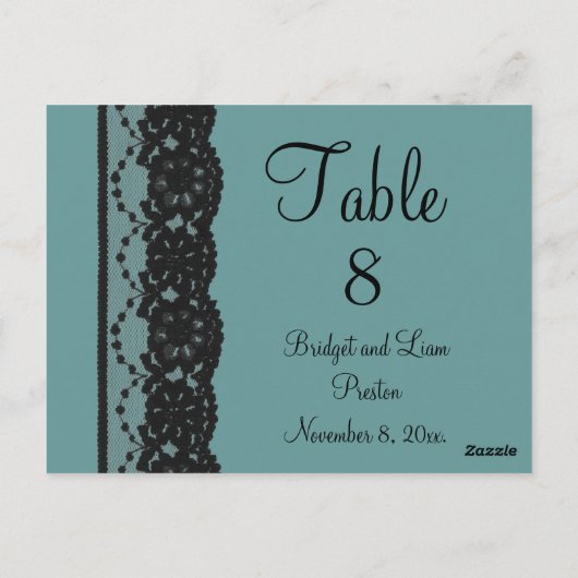 Blauwgroen Briefkaart Franse Lace Table Nummer (Achterkant)