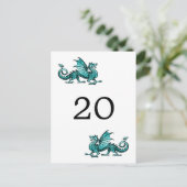 Blauwgroen Briefkaart Tabelnummer draak (Staand voorkant)