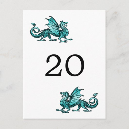 Blauwgroen Briefkaart Tabelnummer draak (Voorkant)