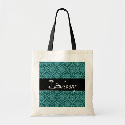 Blauwgroen Brocade Wedding Damask Bridesmaid Bag Tote Bag (Voorkant)