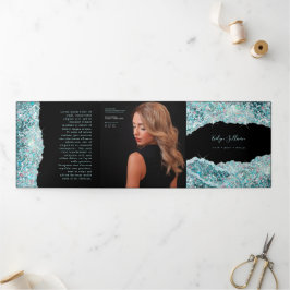 Blauwgroen brochure voor glitter- drieluik kaart