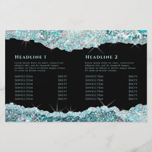 Blauwgroen brochure voor nevelglitter (Achterkant)