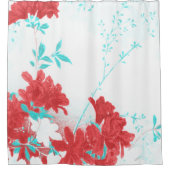 Blauwgroen bronbloem met rode watten douchegordijn (Voorkant)