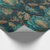 Blauwgroen & Brons Bloemen Verpakkingsdocument Cadeaupapier (Hoek)