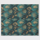Blauwgroen & Brons Bloemen Verpakkingsdocument Cadeaupapier (Vlak)