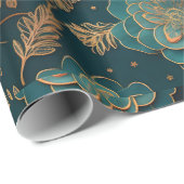 Blauwgroen & Brons Bloemen Verpakkingsdocument Cadeaupapier (Rol Hoek)