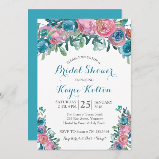 Blauwgroen bruidsdoucheuitnodiging kaart (Voorkant / Achterkant)