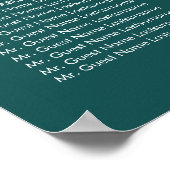 Blauwgroen bruidskaart voor gouden baby's poster (Hoek)