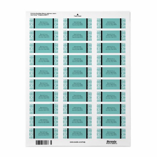 Blauwgroen bruiloft aangepaste retour adreslabels etiket (Full Sheet)