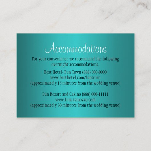 Blauwgroen bruiloft accommodatie - Receptie Kaarte Informatiekaartje (Voorkant)