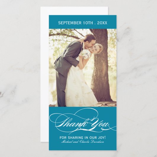 Blauwgroen bruiloft Dank u fotokaart (4x8) Bedankkaart (Voorkant / Achterkant)