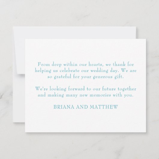 Blauwgroen bruiloft dank u kaart (Achterkant)