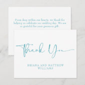 Blauwgroen bruiloft dank u kaart (Voorkant / Achterkant)