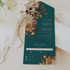 Blauwgroen bruiloft in één uitnodiging