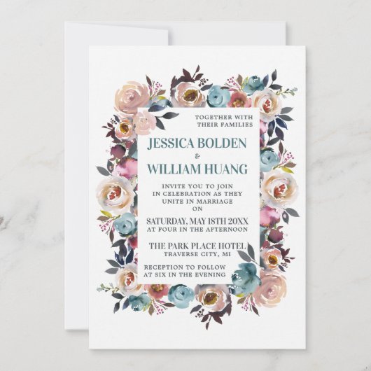 Blauwgroen bruiloft mooie blooms Floral Spring Pas Kaart (Voorkant)
