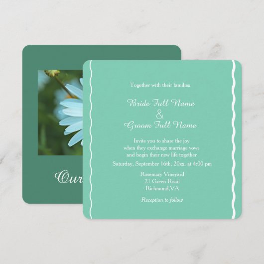 Blauwgroen bruiloft, mooie witte dagbloem kaart (Voorkant / Achterkant)