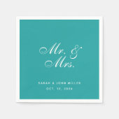 Blauwgroen bruiloft Mr en Mrs Elegant Script Servet (Voorkant)