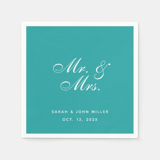 Blauwgroen bruiloft Mr en Mrs Elegant Script Servet (Voorkant)