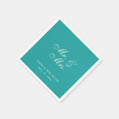 Blauwgroen bruiloft Mr en Mrs Elegant Script Servet (Hoek)