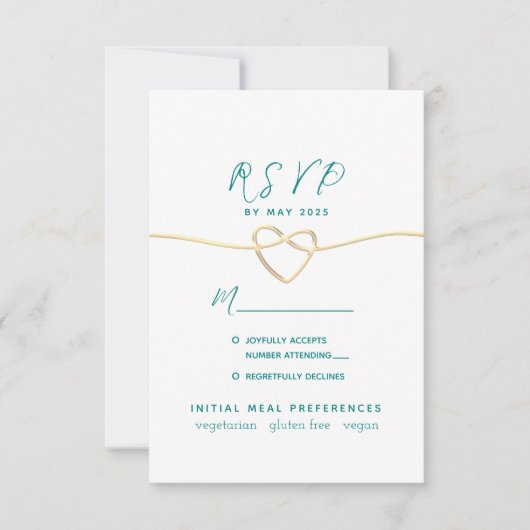 Blauwgroen bruiloft RSVP kaartje (Voorkant)