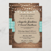 Blauwgroen bruiloft rustieke Burlap Wood Lights Ba Kaart (Voorkant / Achterkant)