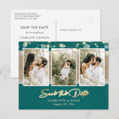 Blauwgroen bruiloft sparen de Datum Foto Briefkaar Aankondigingskaart (Voorkant / Achterkant)