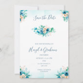 Blauwgroen bruiloft sparen de Datum Kaart (Voorkant)