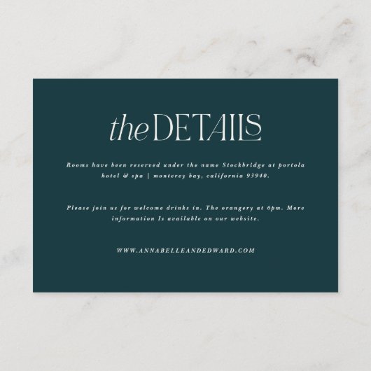 Blauwgroen bruiloft van de moderne bohemische schi informatiekaartje (Achterkant)