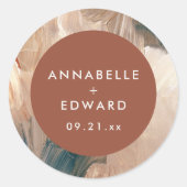 Blauwgroen bruiloft van de moderne bohemische schi ronde sticker (Voorkant)