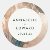 Blauwgroen bruiloft van de moderne bohemische schi ronde sticker (Voorkant)