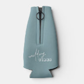 Blauwgroen bruiloft Vibes White Typografie Flesjeskoeler (Achterkant)