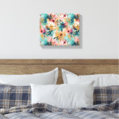 Blauwgroen bruin Abstract schilderij bloemmotief Canvas Afdruk (Insitu (Slaapkamer))