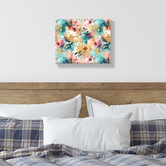 Blauwgroen bruin Abstract schilderij bloemmotief Canvas Afdruk (Insitu (Slaapkamer))