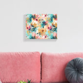 Blauwgroen bruin Abstract schilderij bloemmotief Canvas Afdruk (Insitu (Woonkamer))