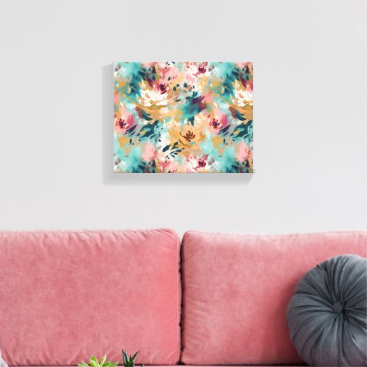 Blauwgroen bruin Abstract schilderij bloemmotief Canvas Afdruk (Insitu (Woonkamer))